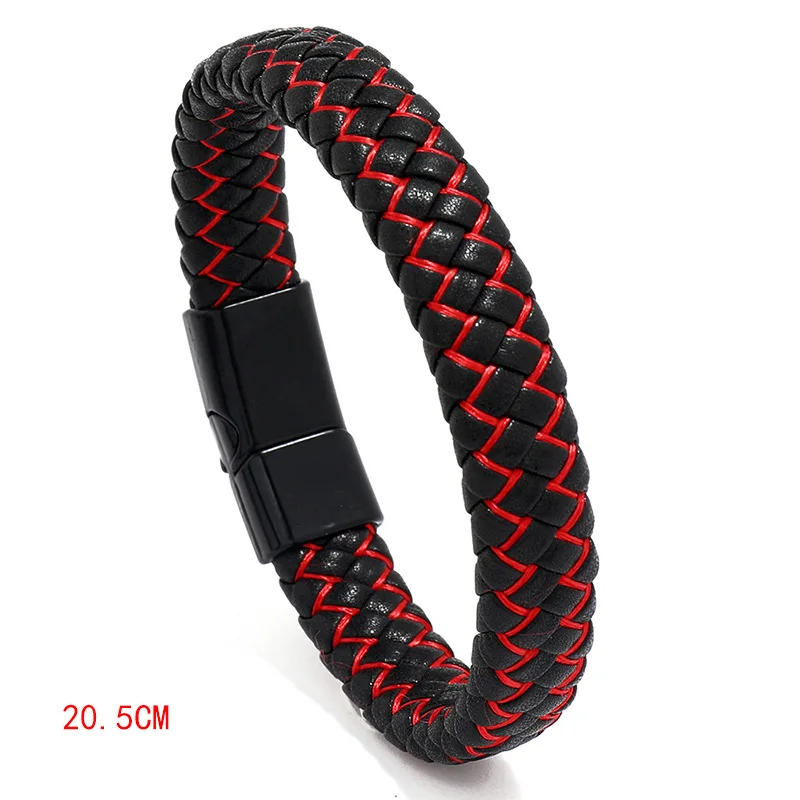 

Men Punk Handmade Braided Leather Bracelet Alloy Magnetic Bracelets Clasp Male Wristband Bangle Gifts