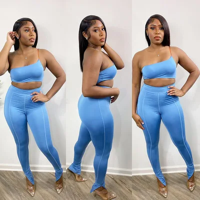 

fall clothes for women 2021 sleeveless fashion trendy crop top with long pants 2 two piece set two piece set