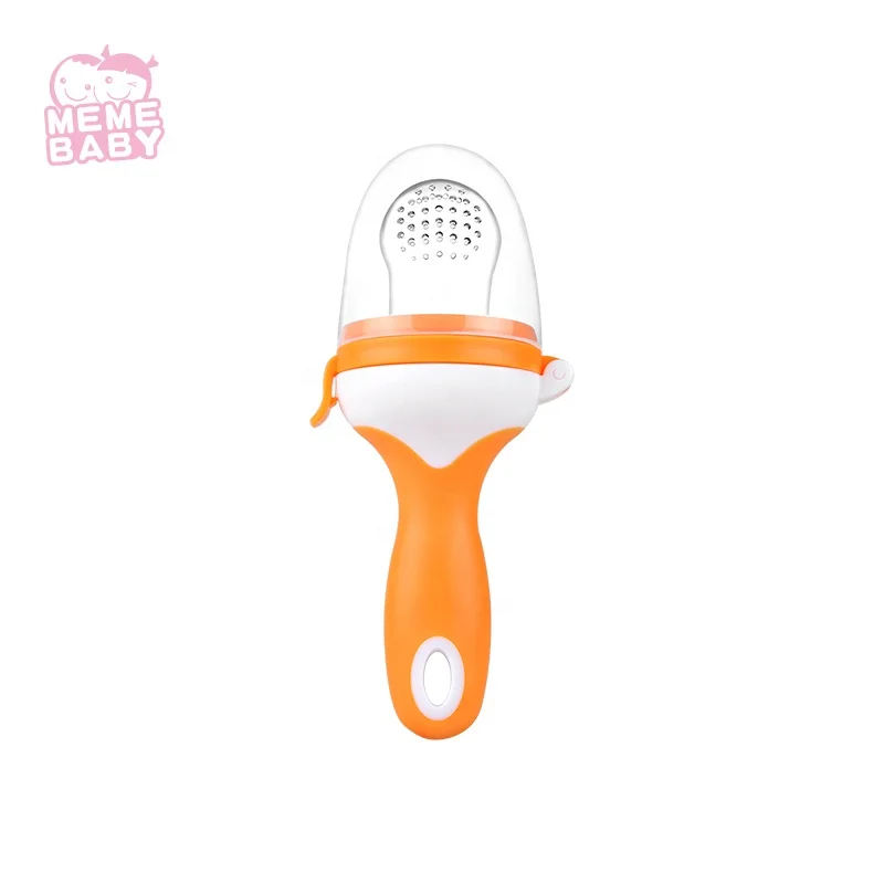 

Eco-Friendly Baby Silicone Food Fresh Feeder With Handle, Orange,custom