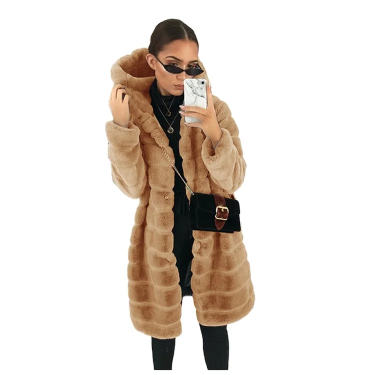 

2021 China supplier offer winter hot selling Women long fur hooded warmly woolen outwear coat for women, Picture showns