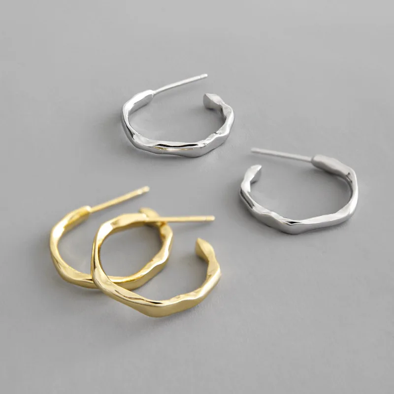 

Danyang S925 Sterling Silver Earrings Irregular Stud Earrings Round Hoop Gold Platinum Earrings for Women Jewelry