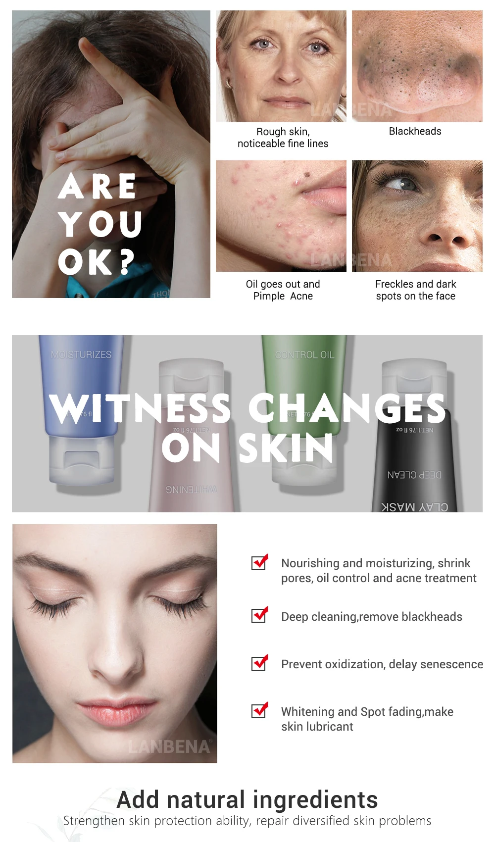 Notice skin. Отбельная глина для масел. LANBENA mung Bean Clay Mask.