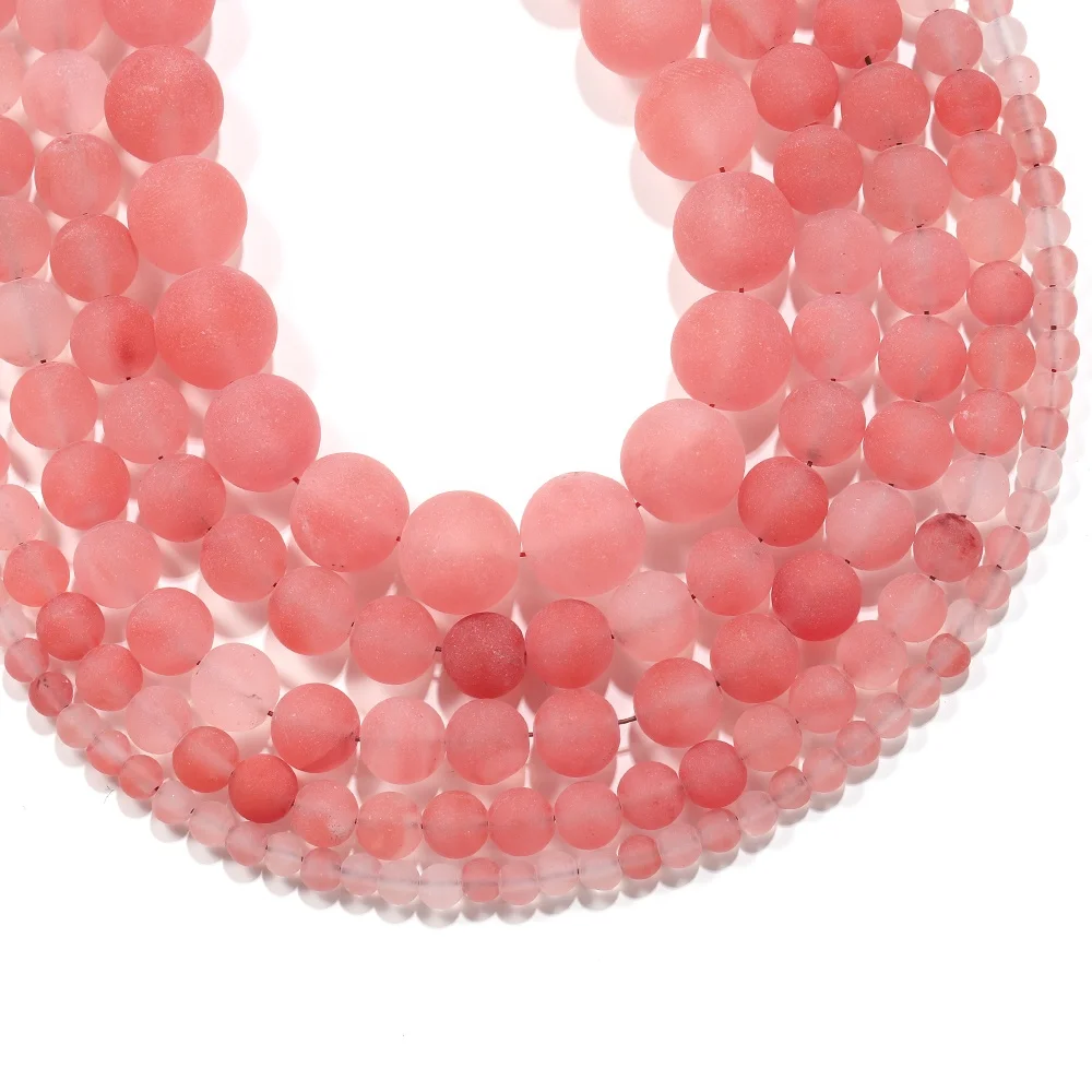 

1strand/lot 4/6/8/10mm Matte Watermelon Red Chalcedony Stone Round Loose Spacer Beads For Bracelet Jewelry Makings Supplies, Mix