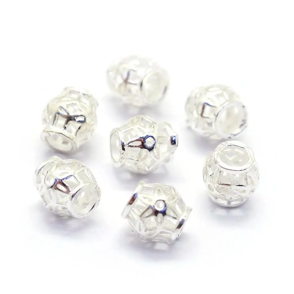 50 Tibetan Alloy European Beads Barrel Carved Large Hole Nickel Free Charms 11mm