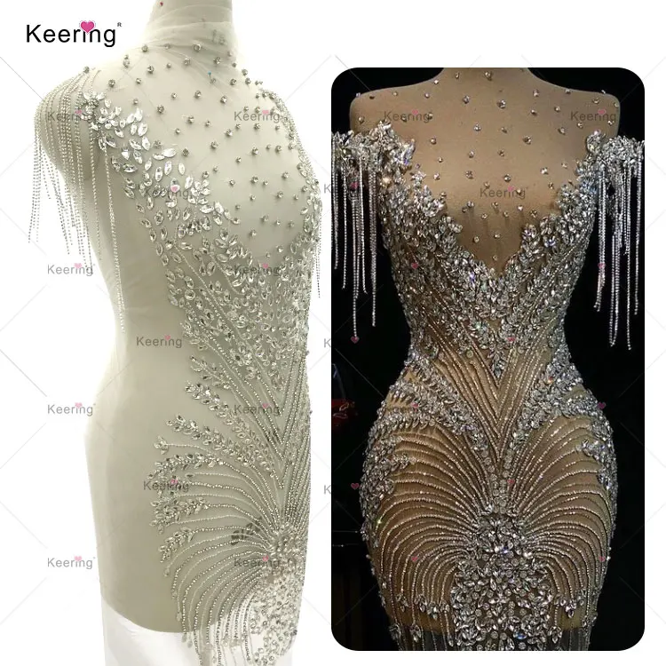 

New arrival rhinestone bodice dress applique party white tulle sew on wedding dress WDP-362, Silver and white mesh