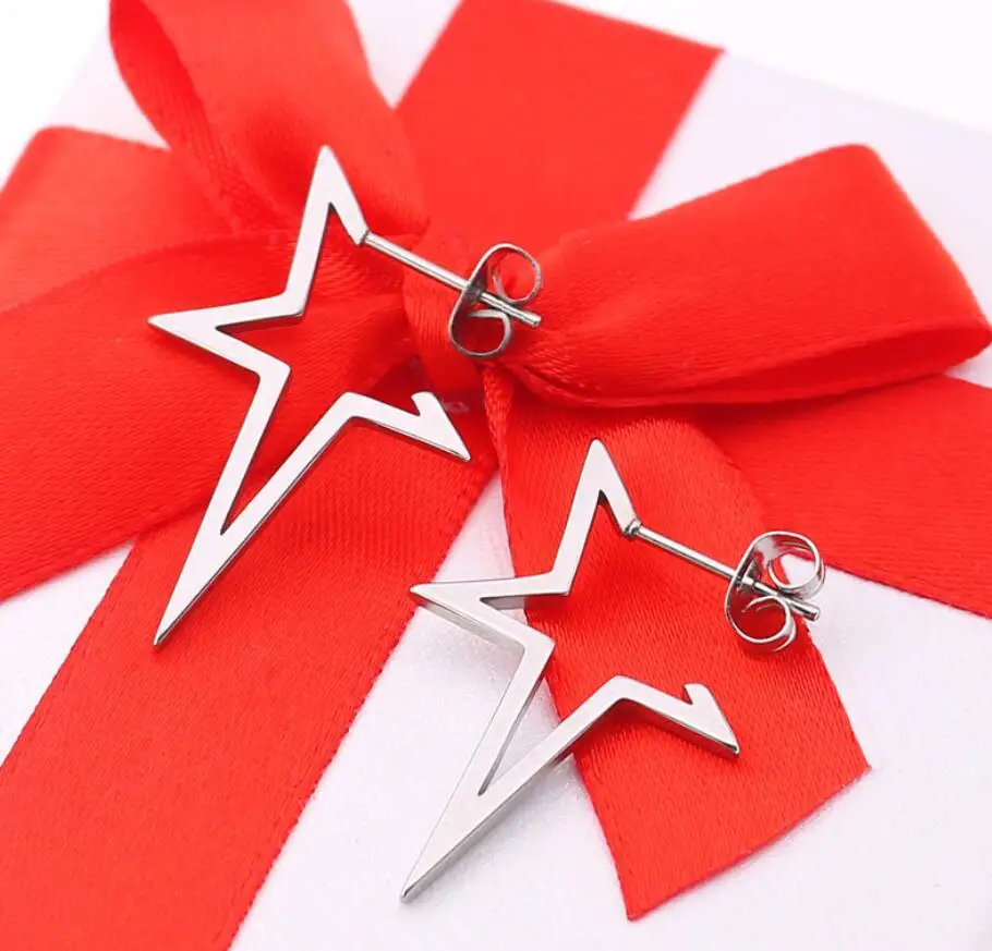 

High Quality Simple Gold Plated Stainless Steel Five Pointed Star Stud Earrings For Ladies, Gold,silver
