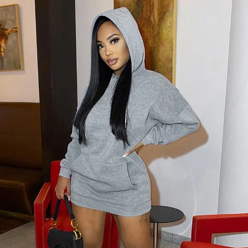 

Womens Winter Clothing 2021 for Ladies Cheap Casual Dresses Hooded Sweat Shirt Hoodie Dress for Women, Grey