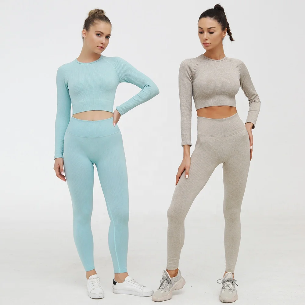 

Private label custom logo nylon spandex Seamless workout yoga suit set