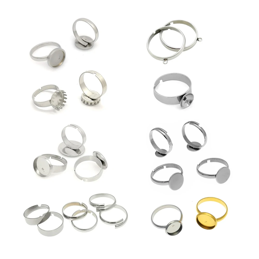 

10-100pcs Adjustable Stainless Steel Blank Ring Bezel Trays Inlay Round Cabochon Pad Ring Base Setting DIY Jewelry Accessories