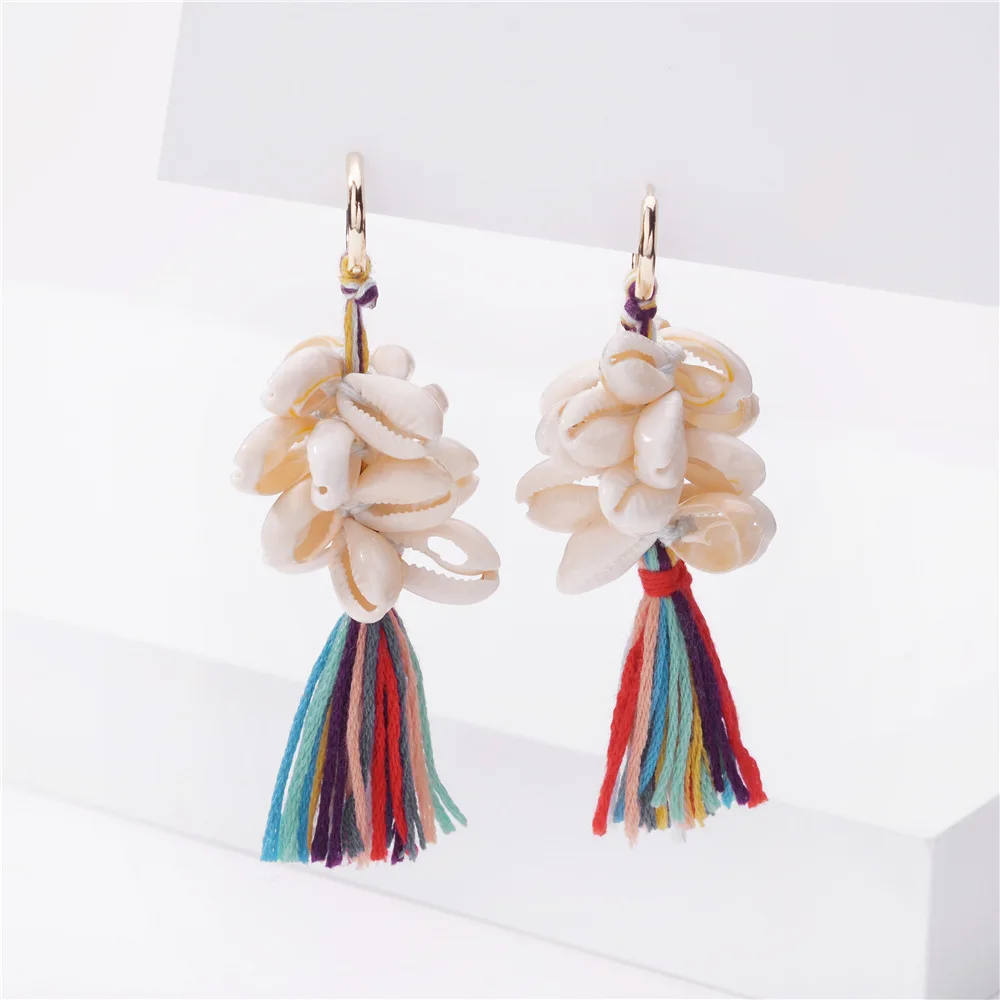 

Statement Cluster Sea Shell Large Drop Earrings Long Colorful Tassel Pendant Earring For Ladies