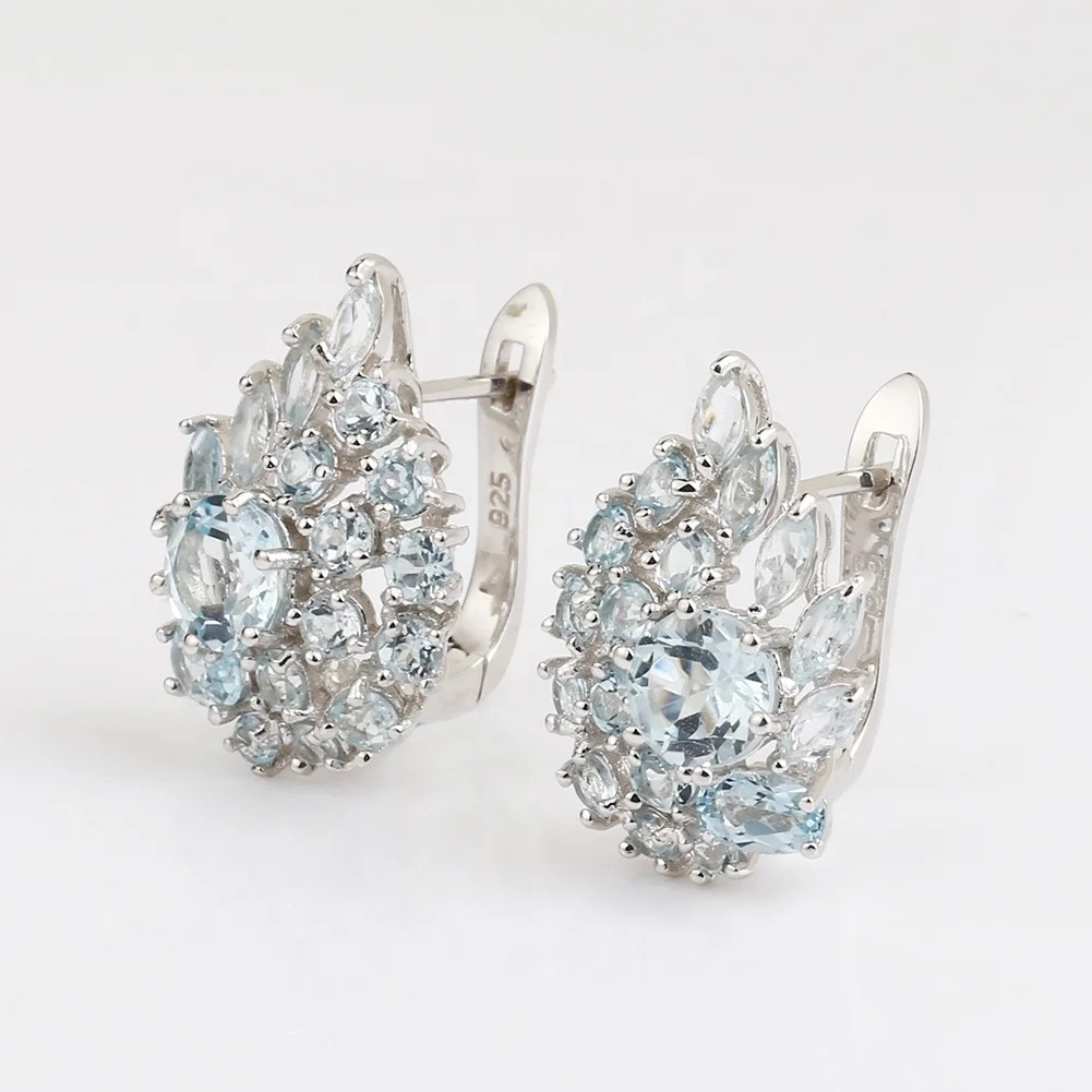 

Abiding Fashion Stud Earrings Jewelry Natural Topaz Stone 925 Sterling Silver Earrings Vintage Gift Party Women Earrings