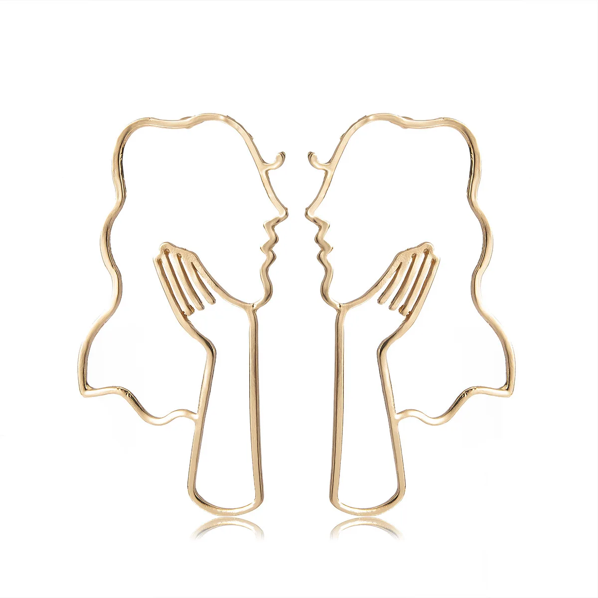 

European & American Cross-border Personality Exaggerated Abstract Body Girl Shape Earrings Hollow Women Gold Sliver Earring, Gold silver color