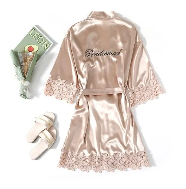 

High Quality Satin Bridal Wedding Robe Silk Kimono Bridesmaid Gift Embroidery Robe for Women