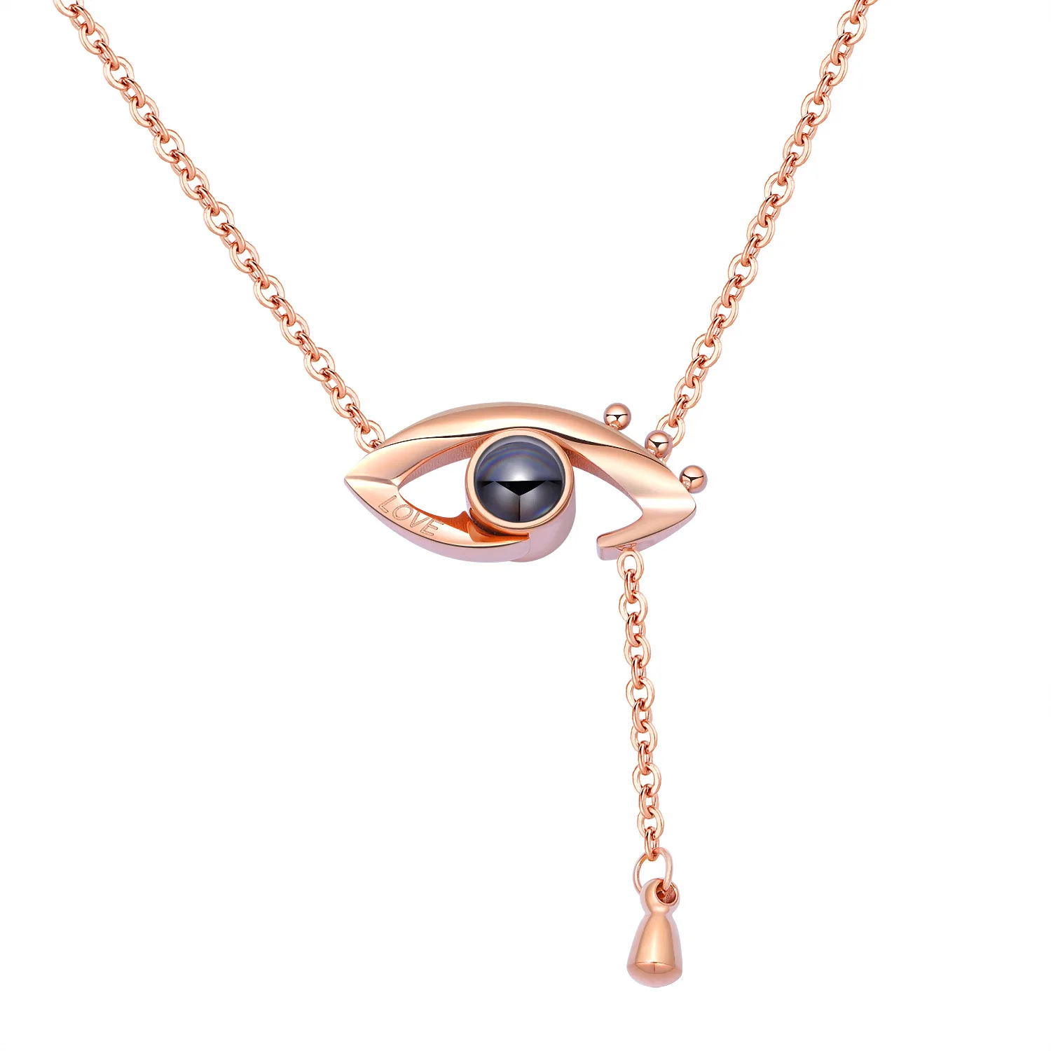 

Romantic Wedding Choker Necklace Projection Gilded Eye Stainless Steel Pendant Necklace 100 Languages I Love You Necklace