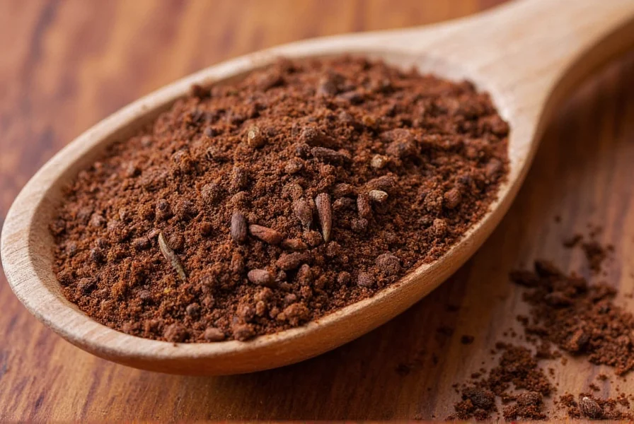 Close-up of whole cloves and ground clove spice on wooden background