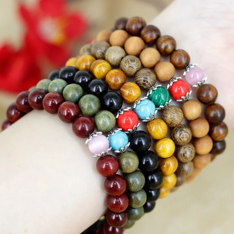 

BW2015 Aromatic Sandalwood With Focal Stone Bead Bracelet, Wrist Mala Wooden Yoga Spiritual Bracelets
