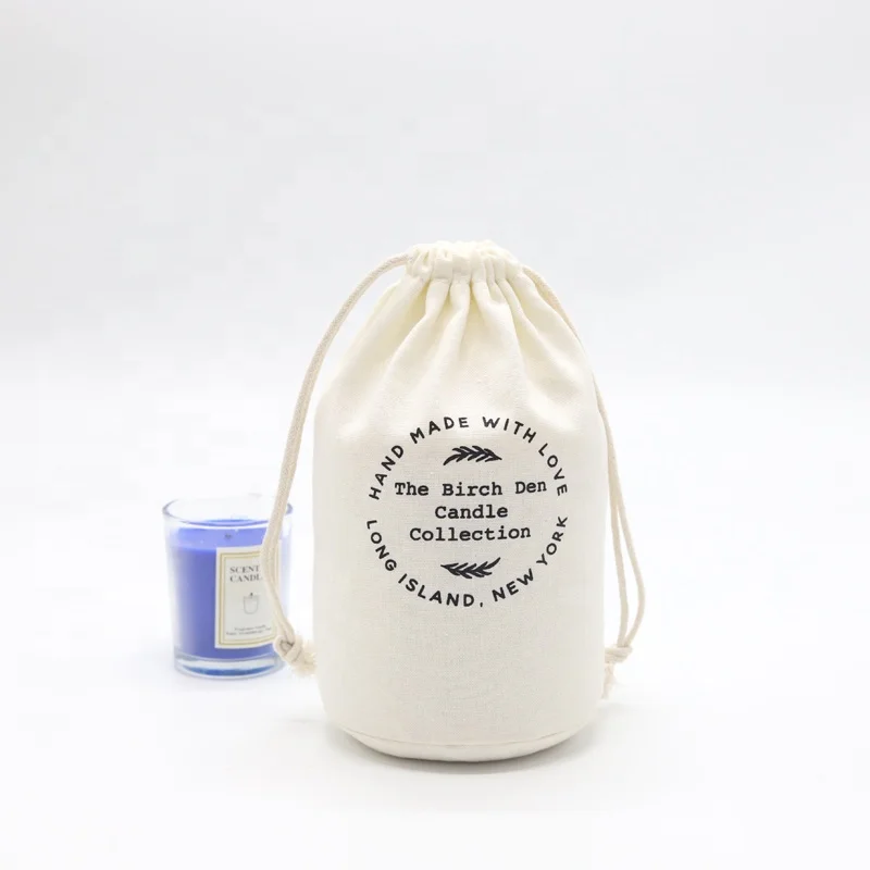 

Customize Round Bottom Pouch Storage Bag Portable Soft Natural Drawstring Cotton Linen Candle Jar Packing Bag, Natural color, black, white, blue, pink, green, brown, gray, etc