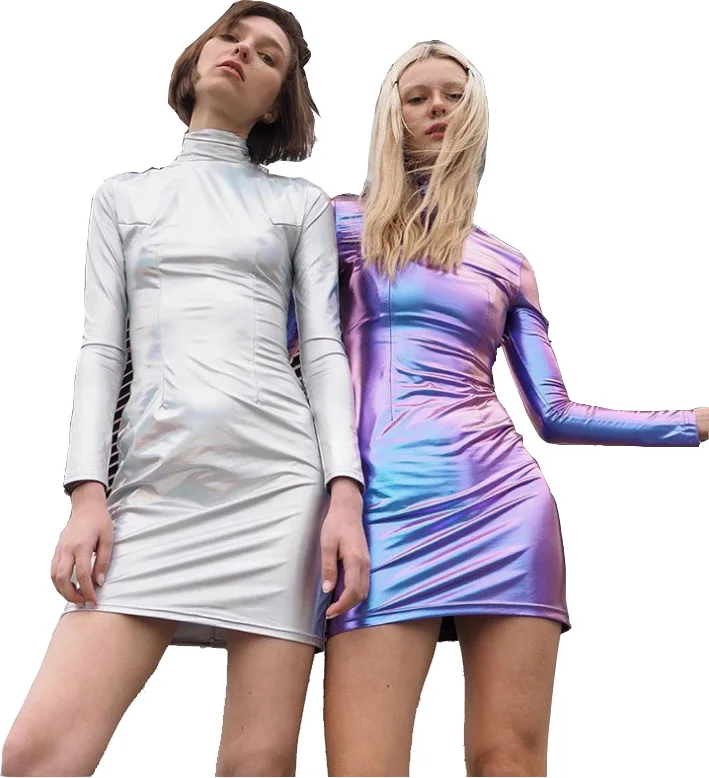 

2020 INS laser mini dress women fashion long sleeve bodycon dress sexy party dress women clothing