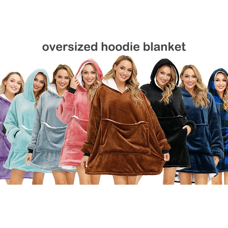 

OEM Single Layer Woman Kids Flannel Cozy TV Hoodie Blanket Hoodie With Sleeves wearable blanket hoodie