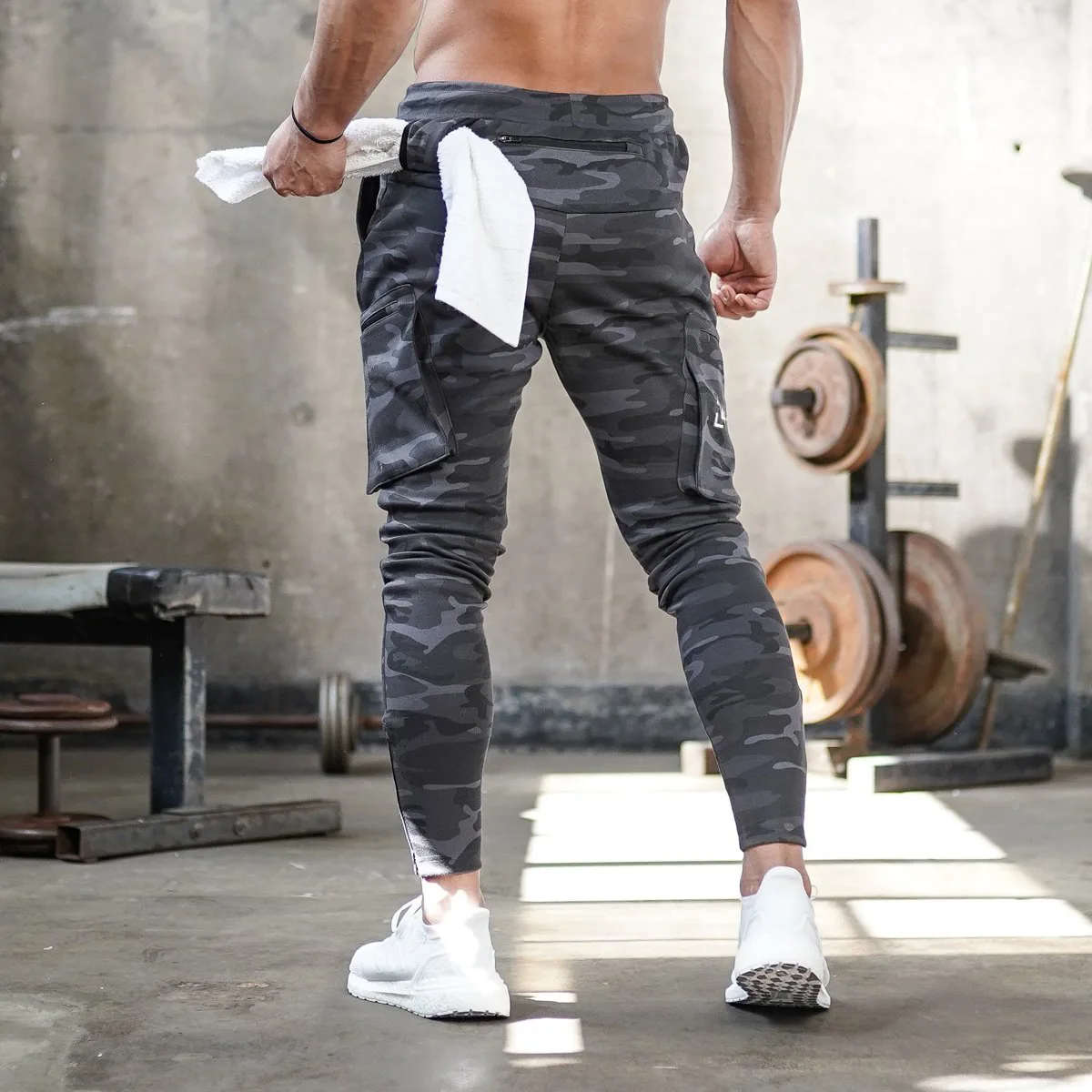 

Custom Logo Towel Loop Camouflage Gray PlainJogger Sweatpants for Men Skinny Leg Cargo Sweat pant Ropa Hombre Mens Activewear