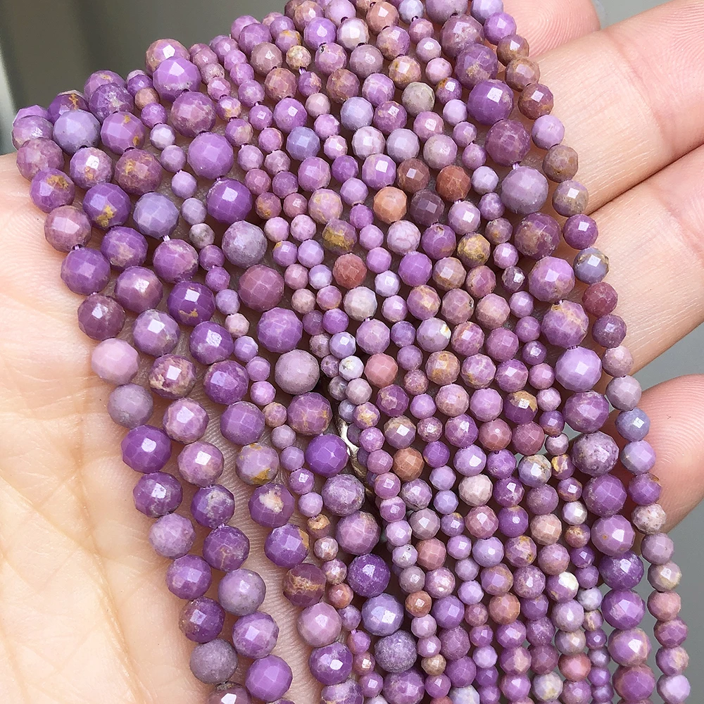 

Wholesale Small Beads 2/3/4mm Round Faceted Purple Mica Stone Beads For Jewelry Making DIY