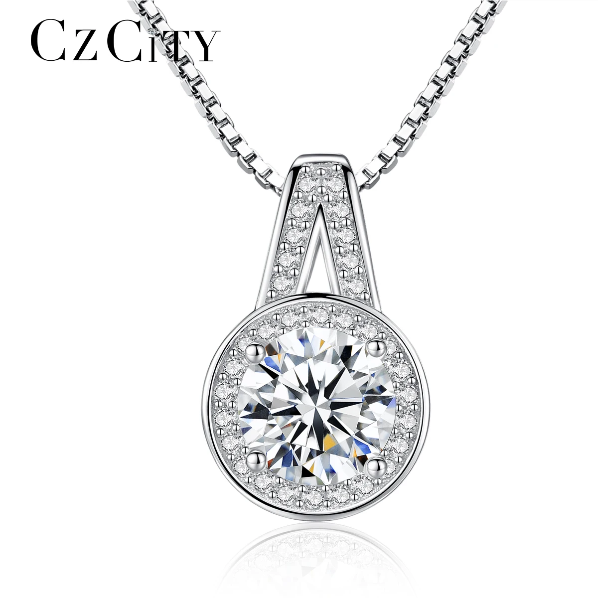 CZCITY Vintage Feel AAA Cubic Zirconia Diamond Women Luxury Fashion Christmas Gift Jewelry 925 Sterling Silver Necklaces