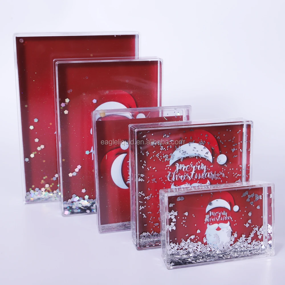 

Custom acrylic picture photo frames wholesale christmas gift sets water snow glitter photo frame