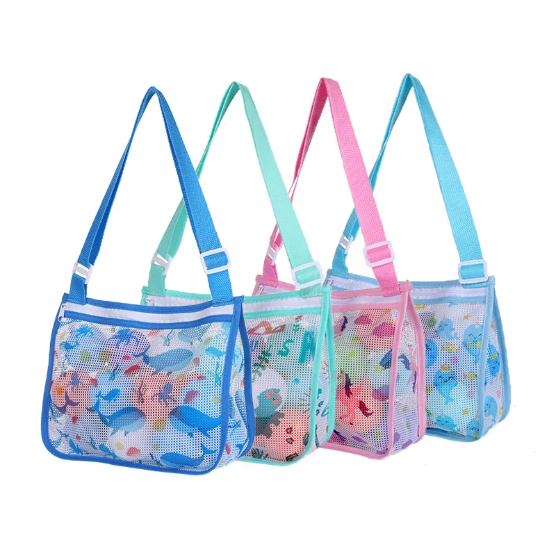

Mesh Beach Bag Printing Design Transparent Travel Kids Mesh Beach Toy Storage Bag Children Shoulder Crossbody Bag