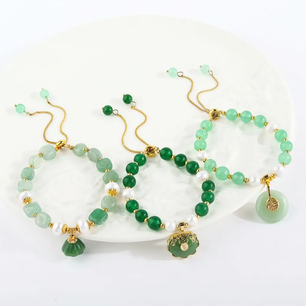 2023 Trendy jade bracelet new jade charm  beads bracelet gold adjustable bracelet for women