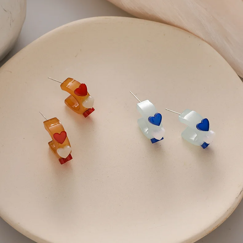 

JUHU New niche design love earrings cute simple resin round pendant earrings acrylic jewelry for women, Colorful