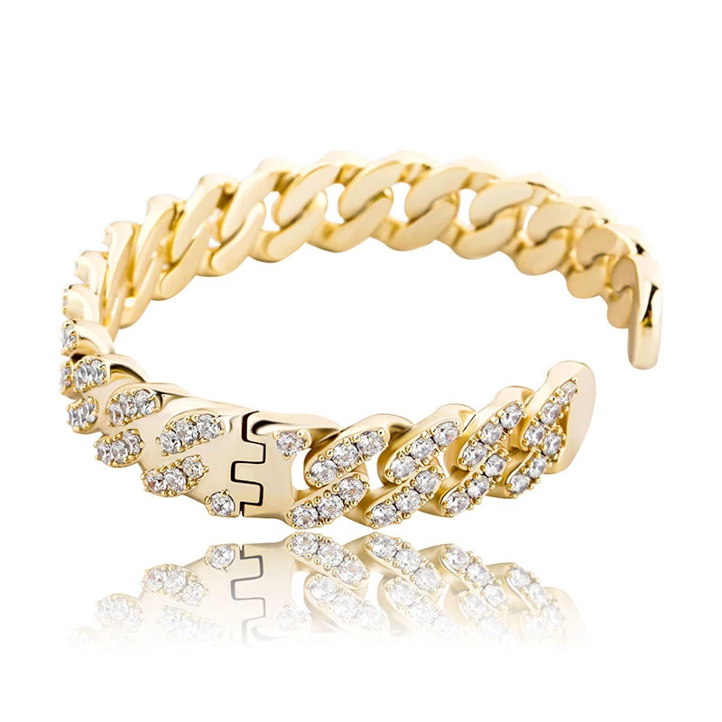 

Blues RTS New design full iced out zircon gold cuban link bracelet