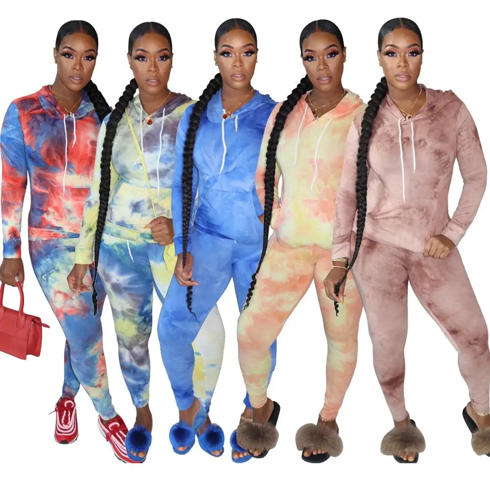 

2020 Women Fall Tie Dye Hoodie Sets Clothing Two Piece Set Biker Short Sets Tracksuits Women 2 Piece Set Outfits Jogger