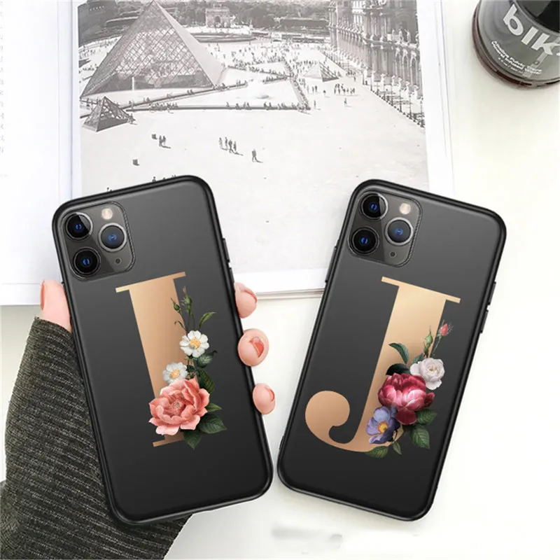 

Vintage Gold Floral Letter Phone Case For iPhone 11 Pro Max X XR XS 6 6s 7 8 Plus 5 5s SE Soft TPU Silicone Back Cover
