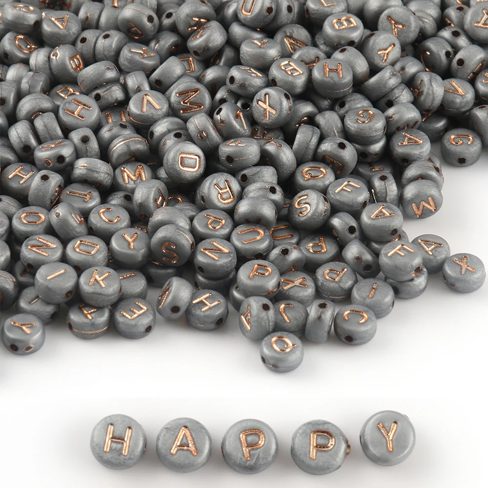 

Wholesale Mixed  Flat Round Gray Acrylic Gold Letter Alphabet Beads for Diy Bracelet Necklace