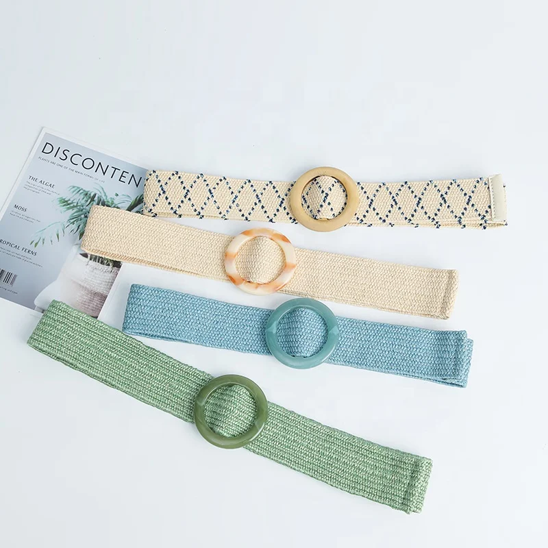 JULUN Women Elastic Belt Waist Belt PU Belt Manufacture Woven Fabric With Resin Buckle Boho Summer Casual Fashion Accessory