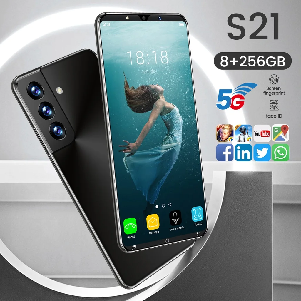 

2021 New Ultra 5.3 inch S21 Unlocked Smart Phone 256GB 8GB RAM Android 10.0 mobile phones Dual SIM Mobilephone