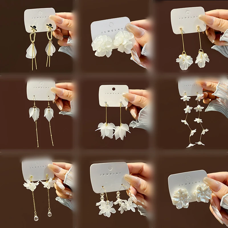 

Korean Fashion S925 Silver Needle Pearl Shell Resin Flower Tassel Earrings Women Gold Plated Stud Earrings For Gift