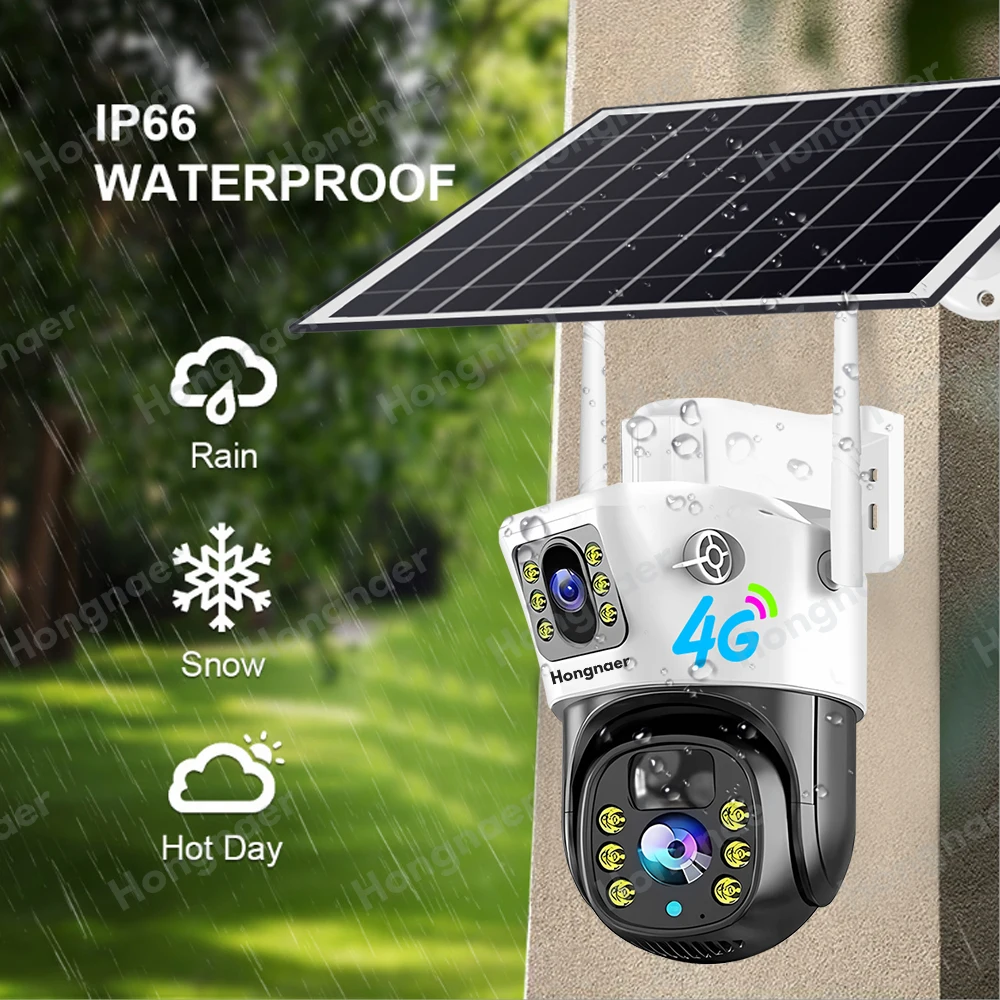 

New Trend Dual Lens 10W Solar Panel 12000mah Battery CCTV 360 PTZ Camera 4G Sim Card Motion Detection Solar Camera