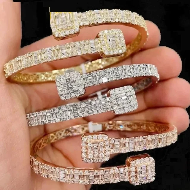 

2022 new arrived sparking bling cubic zirconia open adjusted jewelry micro pave cz rectangle bangle bracelet women men