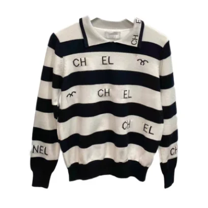 

pioneer of fashion street CNL style brand women retro striped POLO collar fashion knitted sweater