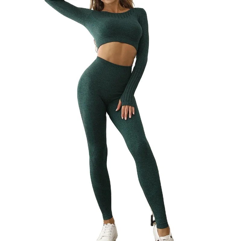 

GOTS And TUV Custom Organic Cotton Fashion Round Neck Colorblock Seamless Skinny Thumb Holes Sports Suit, Picture color,customized color
