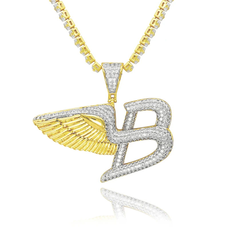 

Iced Out Tennis Chain Choker Pendant Letter B with Wing Hiphop pendant, Picture
