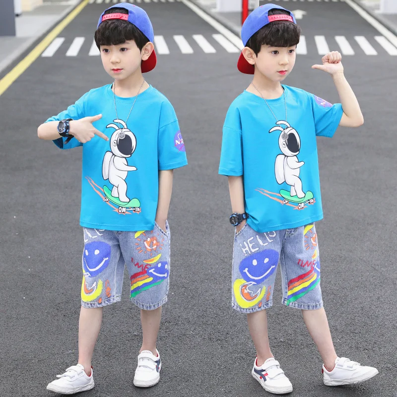 

2021 TOP sell 100% cotton Spring summer and autumn Children's boys denim shorts T-shirt