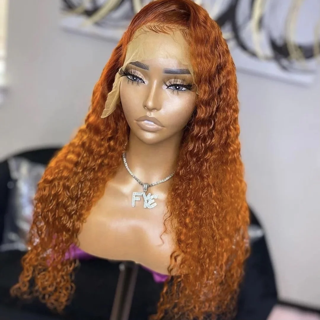 

Ginger Orange 100% Virgin Indien Perruque Frontal Wigs Swiss Lace Transparent 13X4 Lace Front Wig Pre plucked For Black Woman