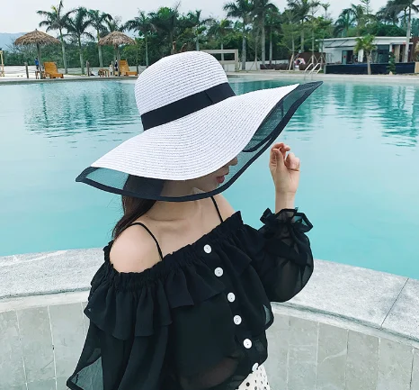 

Low Moq Cheap Hepburn Style Female Summer Sunscreen Sunshade Big Brim Holiday Beach Party Straw Hats Women