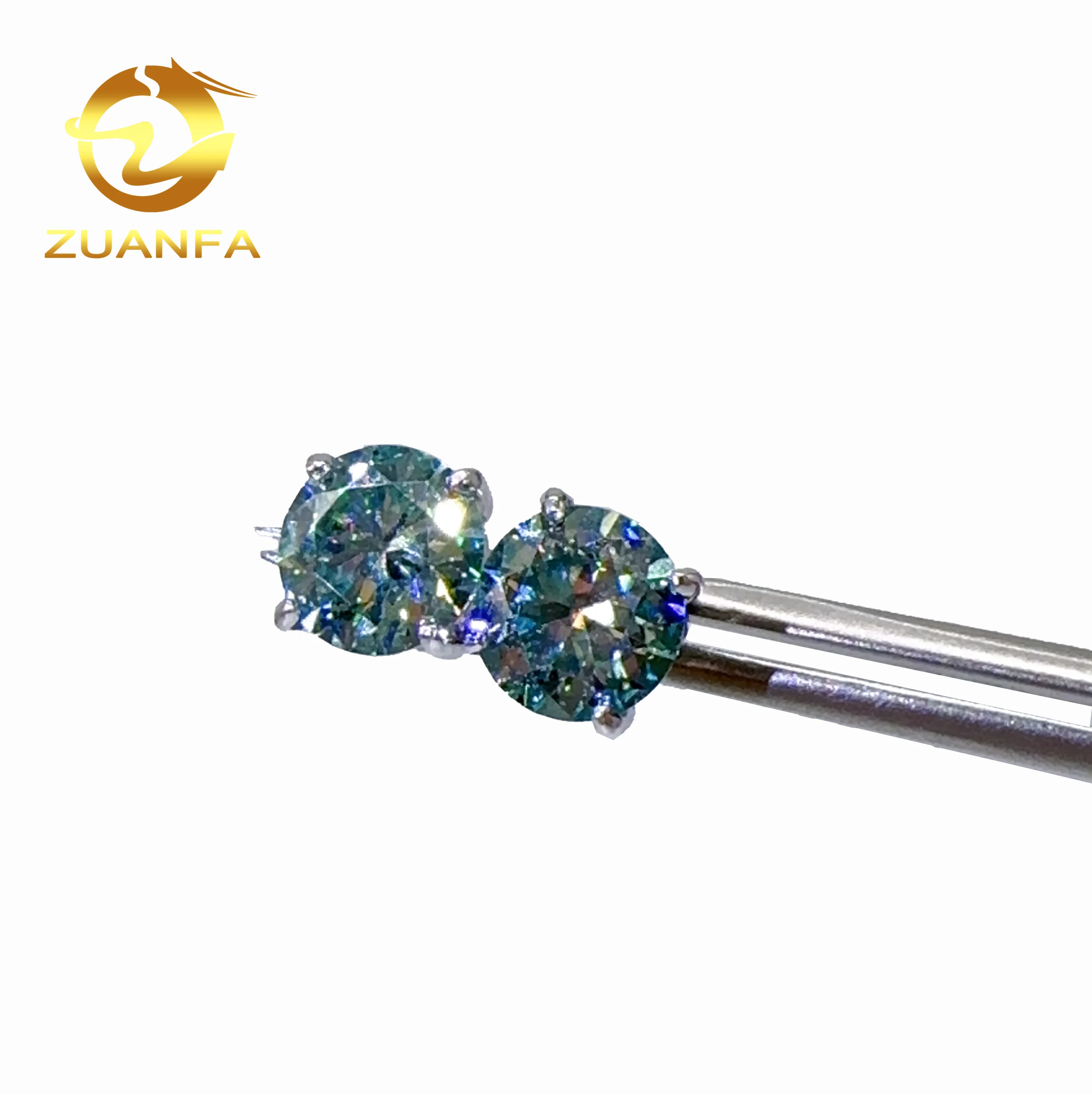 

Pass Diamond Tester 6.5mm Round Brilliant cut Moissanite diamond screw back 1ct blue green moissanite stud earrings