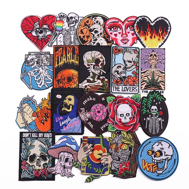 Punk Embroidery Patch for Clothing Custom Logo Patches Skull Skeleton Iron on Patches DIY Accessories