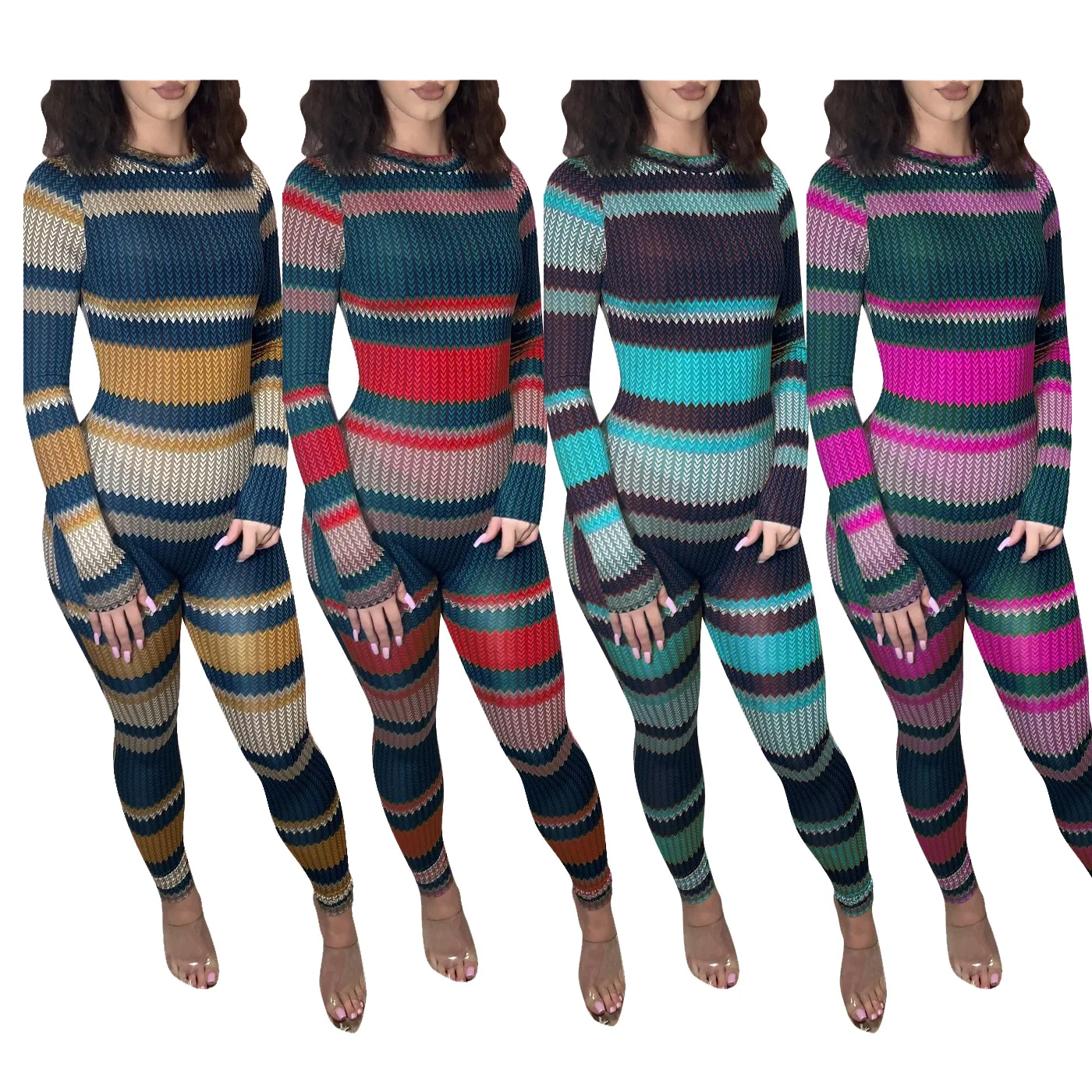 

Foma TS1072 Casual printed jumpsuits 2020 long sleeve womens jumpsuits, As pics