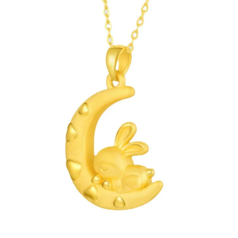 

Brass Gold-Plated Moon Rabbit Necklace Love Moon Pendant Women's Little Bunny Pendant Classic O-Shaped Necklace Gift