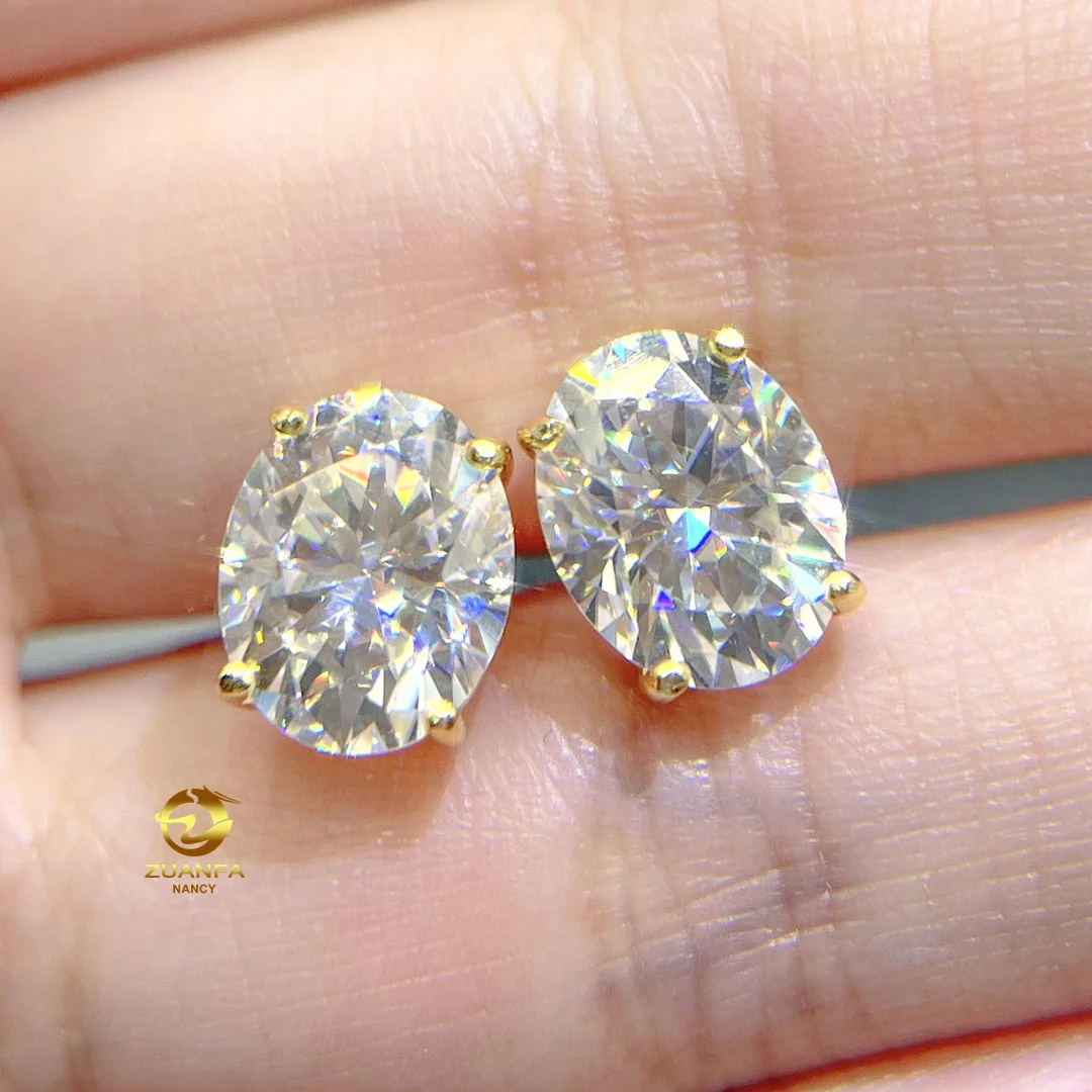 

full size Popular gold plated screw back 925 earrings studs oval cut moissanite d color stud earrings